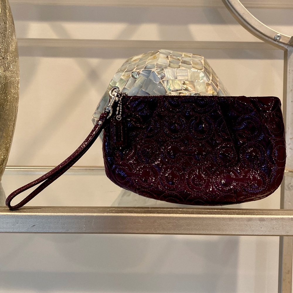 Coach patent leather wristlet, purple.